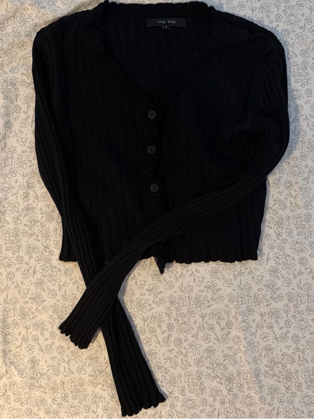 Love Tree Black Ribbed Button-Front Top
